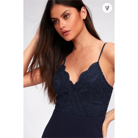 NWT Leandra Navy Blue Lace Maxi Dress - Picture 4 of 10